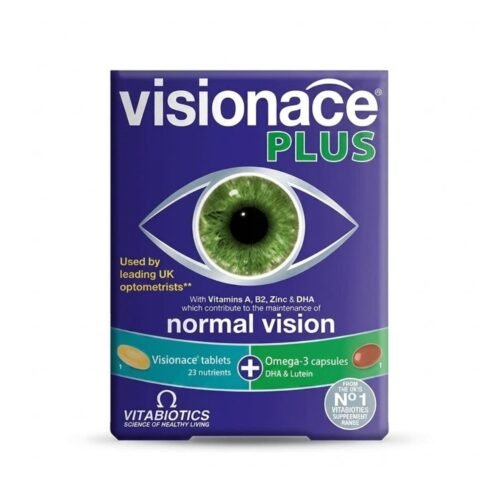 Vitabiotics Visionace Plus Omega-3 dual pack containing tablets and capsules for advanced vision care.