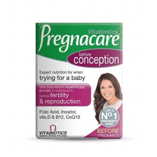 Vitabiotics Pregnacare Conception packaging showing a 30-tablet pack,