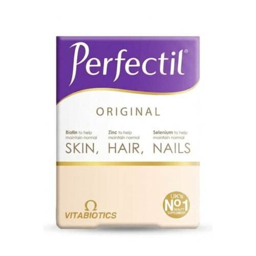 Nutritional information label on the back of Vitabiotics Perfectil Original 30 tablets pack,