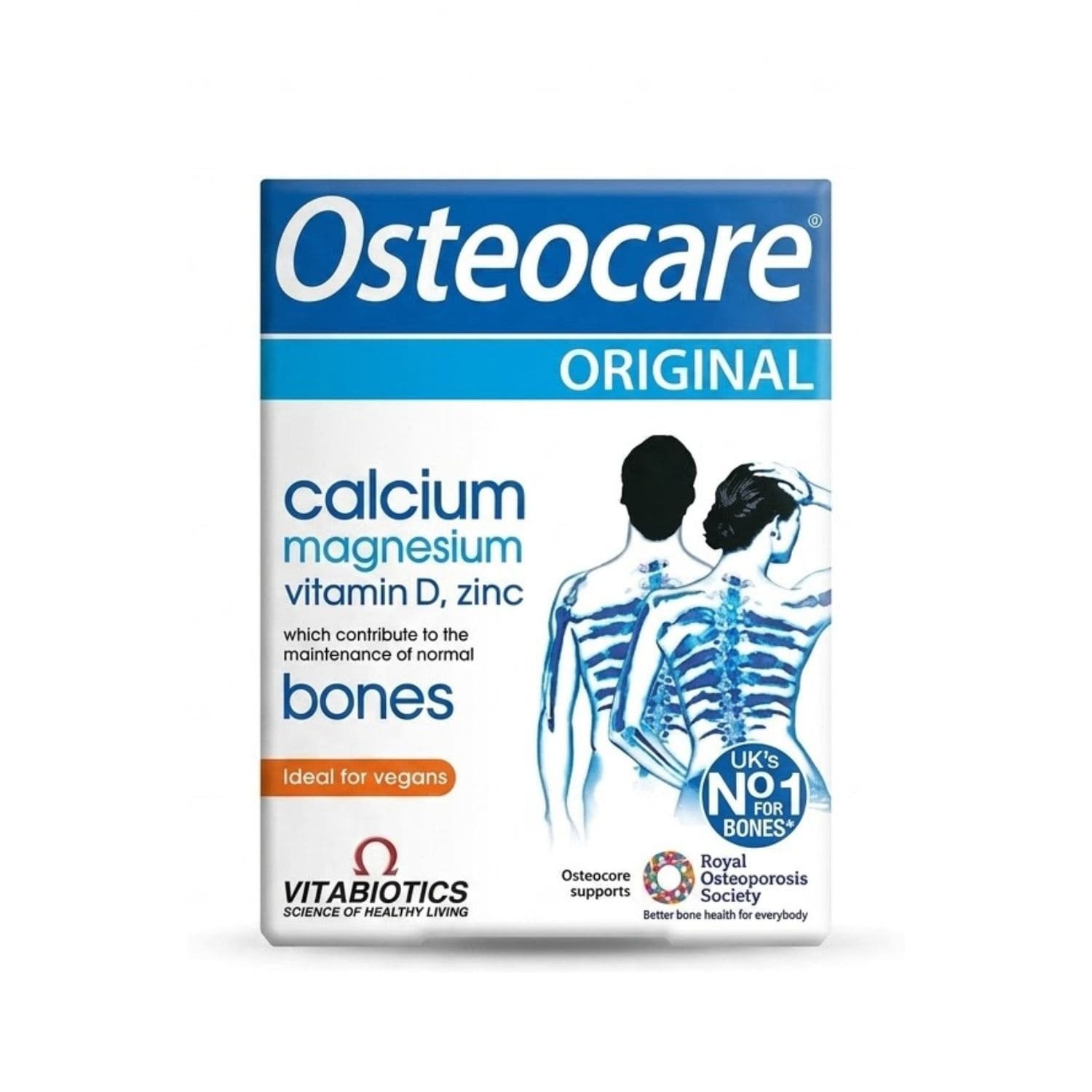 Front view of the retail box for Vitabiotics Osteocare Original 30 tablets