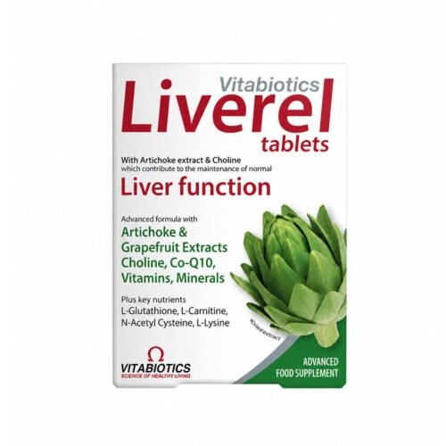 Front packaging of Vitabiotics Liverel original tablets box featuring an advanced liver