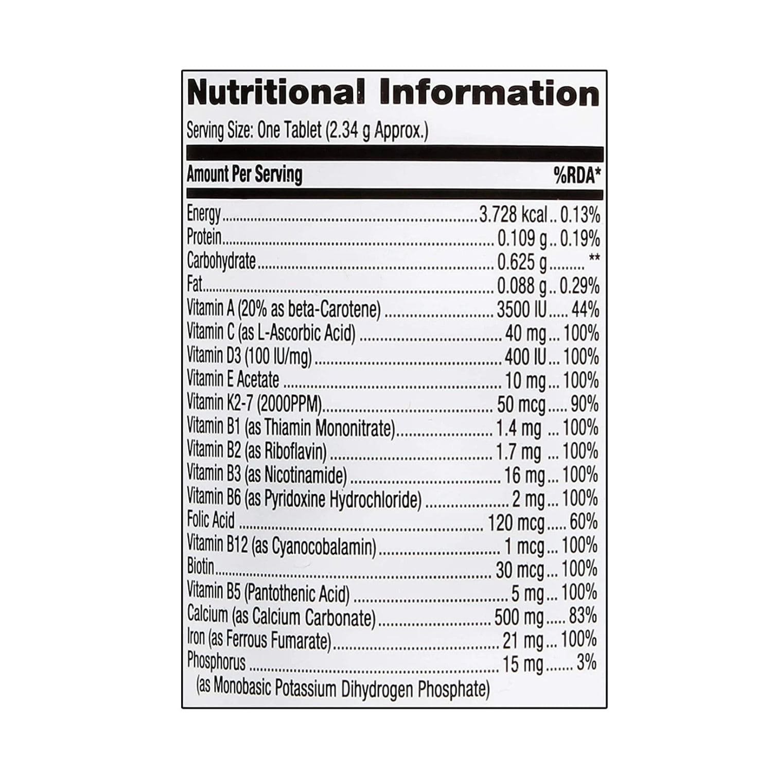 GNC Women's One Daily Multivitamin 60 caplets ingredients and supplement facts label.