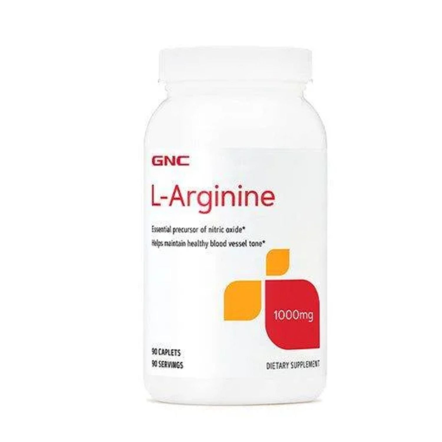 GNC L-Arginine 1000mg 90 Caplets bottle front view,