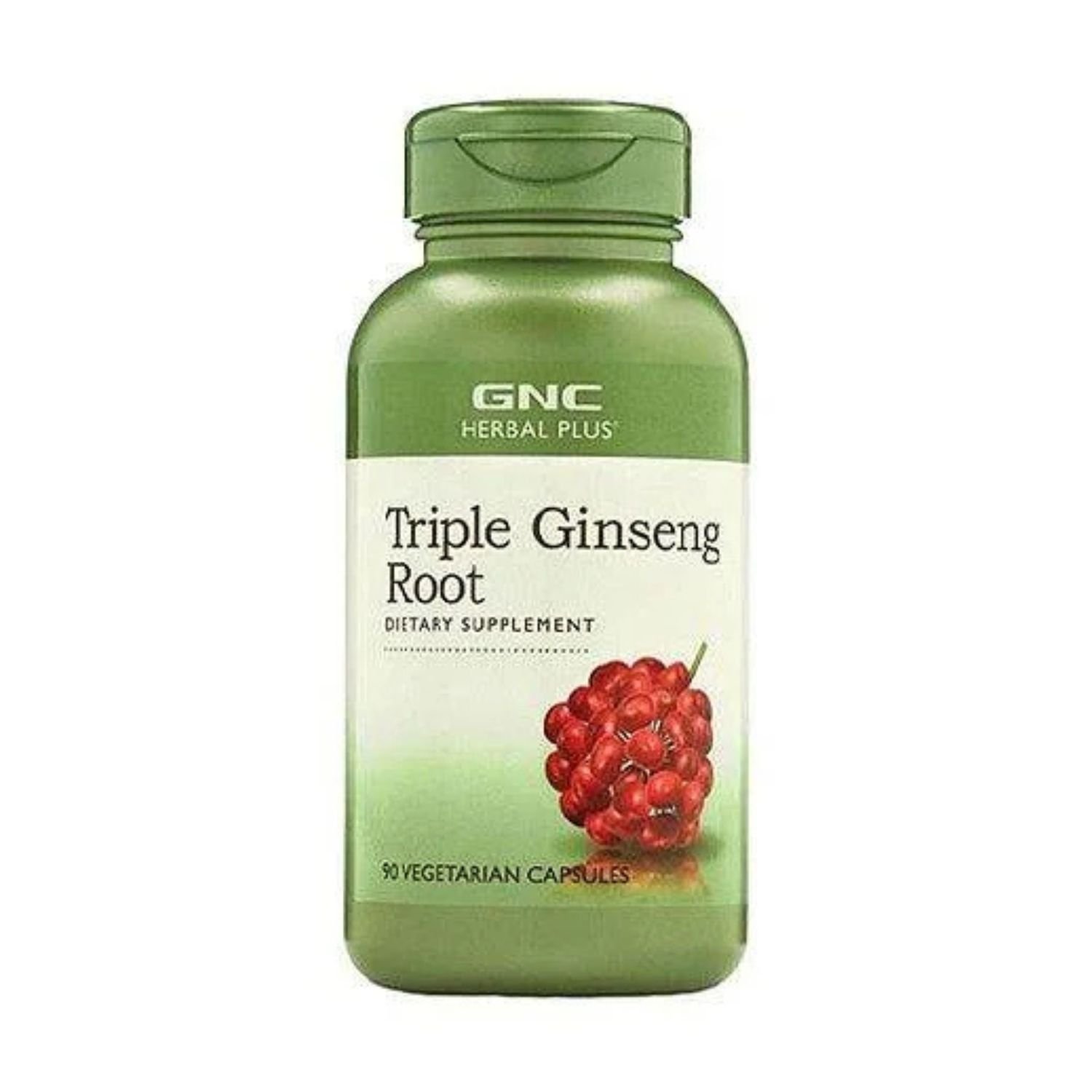 GNC Herbal Plus Triple Ginseng Root 100 Capsules front bottle display on a white background