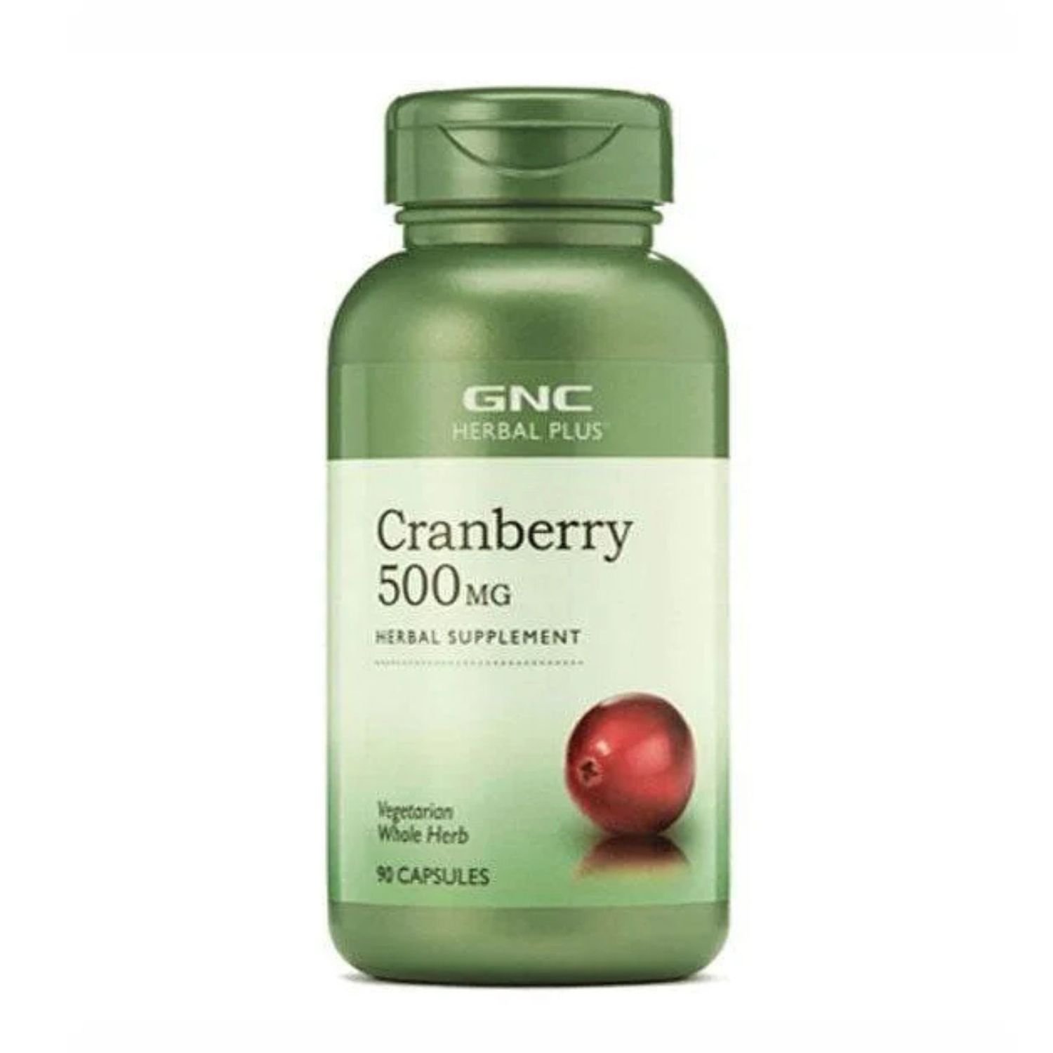 Front view of GNC Herbal Plus Cranberry Fruit 500mg 90 capsules bottle