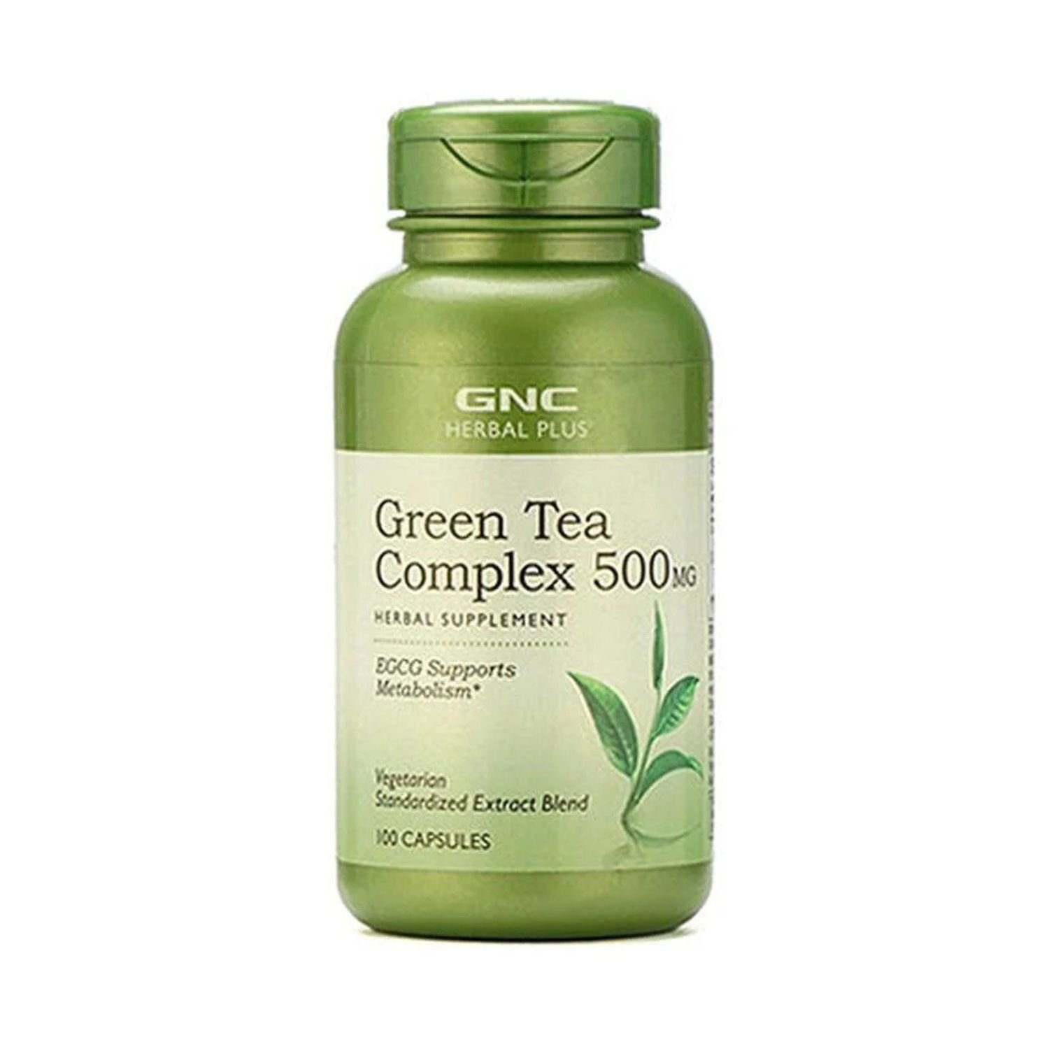Front view of GNC Herbal Plus Green Tea Complex 500mg 100 capsules