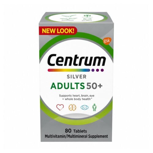 Front shot of Centrum Silver Adult 50 plus multivitamin 80 tablets bottle