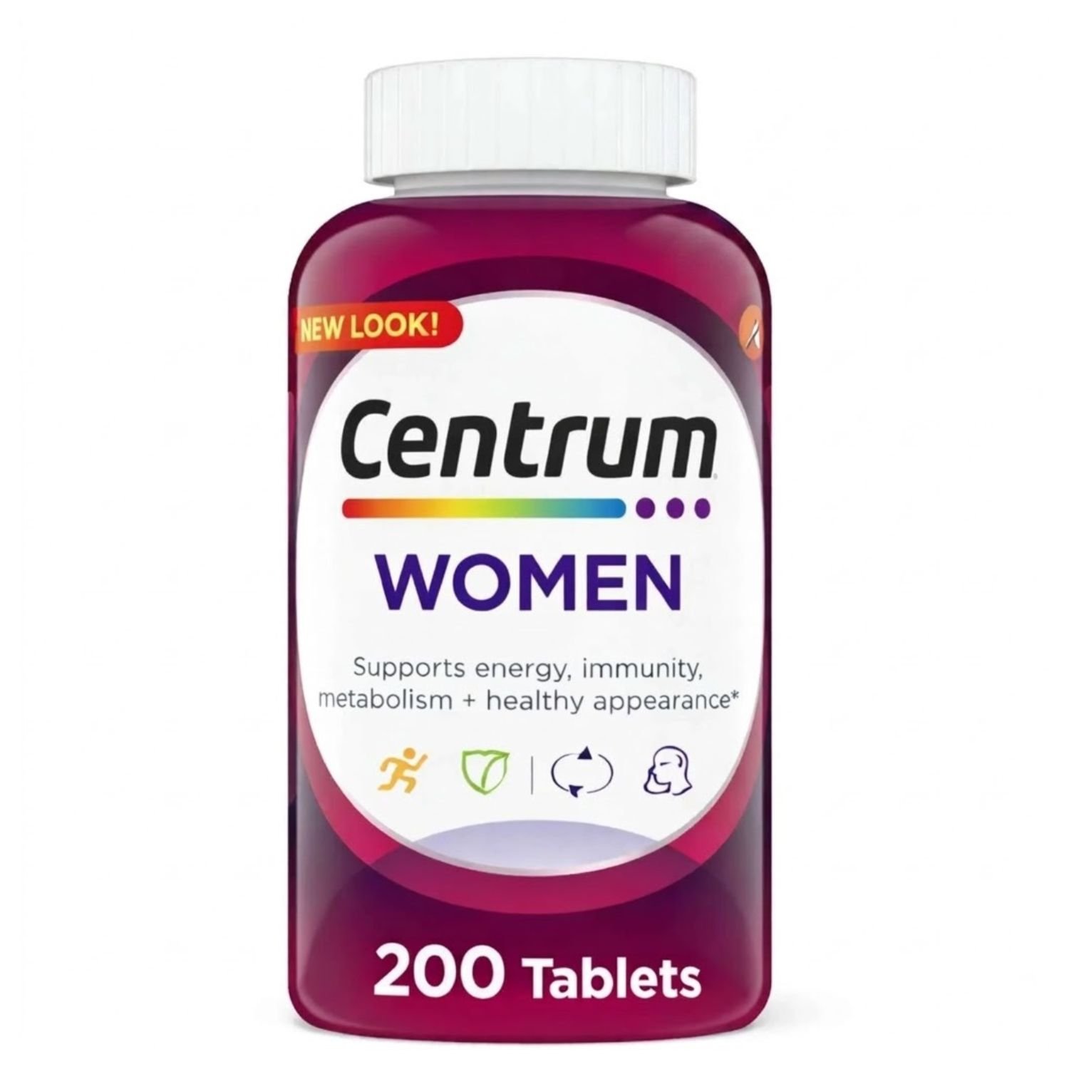 A bottle of Centrum Women Multivitamin Supplement, 200 tablets