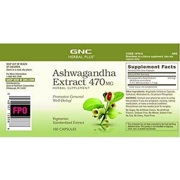 GNC Herbal Plus Ashwagandha Extract 470 MG - Vitamins House