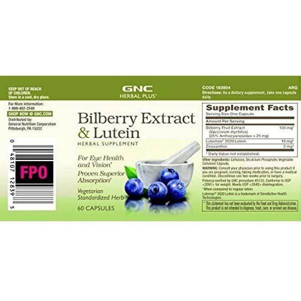 GNC Herbal Plus Bilberry Extract & Lutein 60 Capsules - Vitamins House