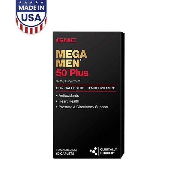 GNC Mega Men 50 Plus Multivitamin – Front Box Packaging – 60 Caplets – Made in USA – Vitamins House Pakistan