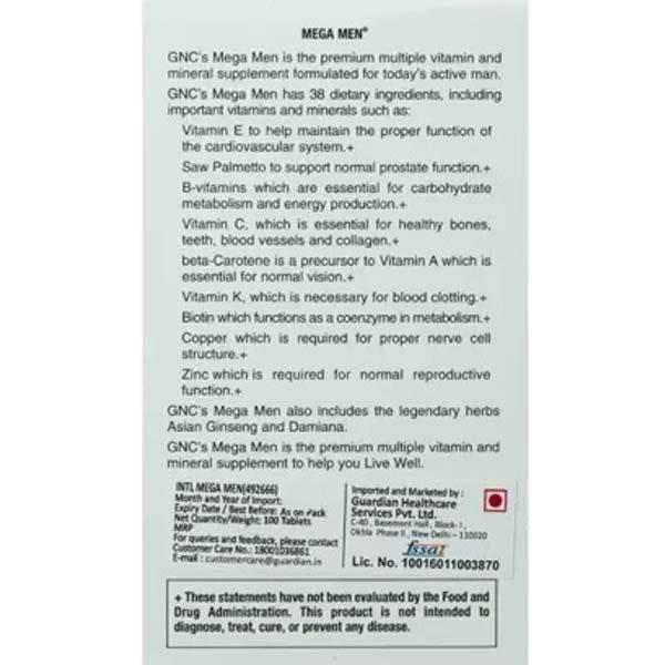 GNC Mega Men Time Release 100CT - Vitamins House