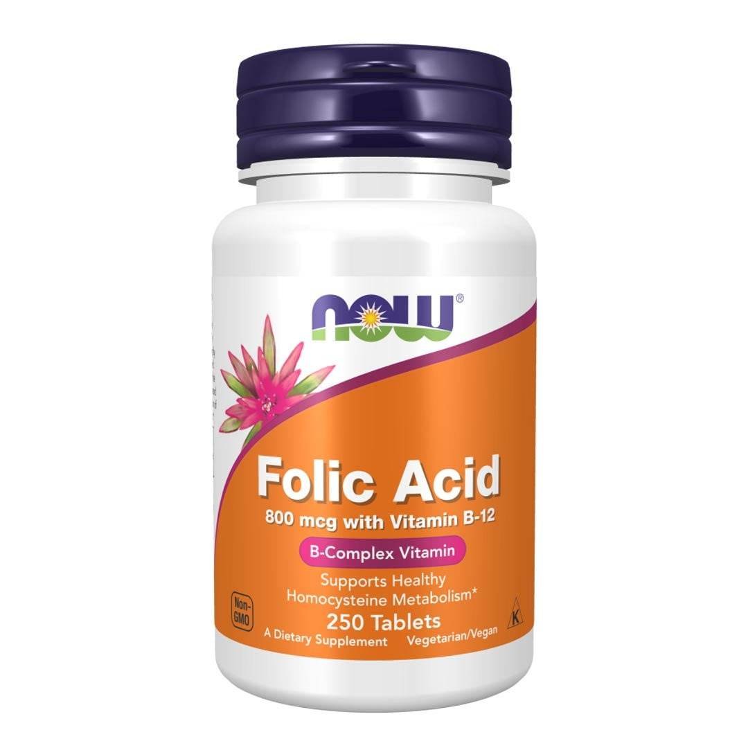 NOW Folic Acid 800mcg with Vitamin B-12, 250 Ct