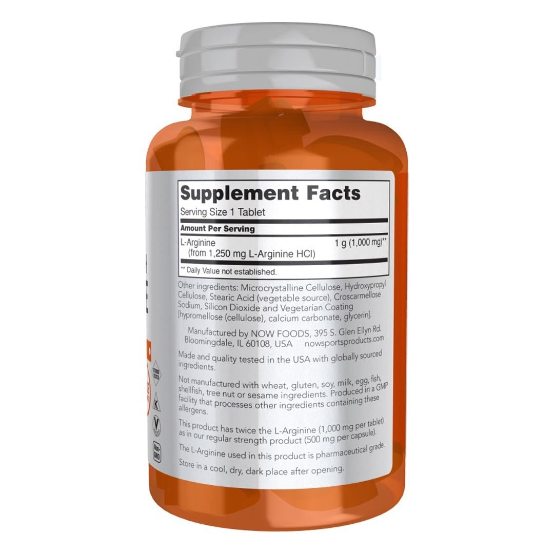 NOW Sports L-Arginine 1000mg Double Strength, 60 Ct
