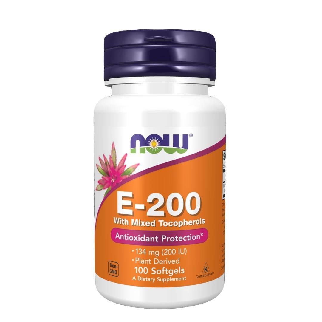 NOW Vitamin E-200 IU with Mixed Tocopherols, 100 Ct – Antioxidant Support for Skin & Heart Health
