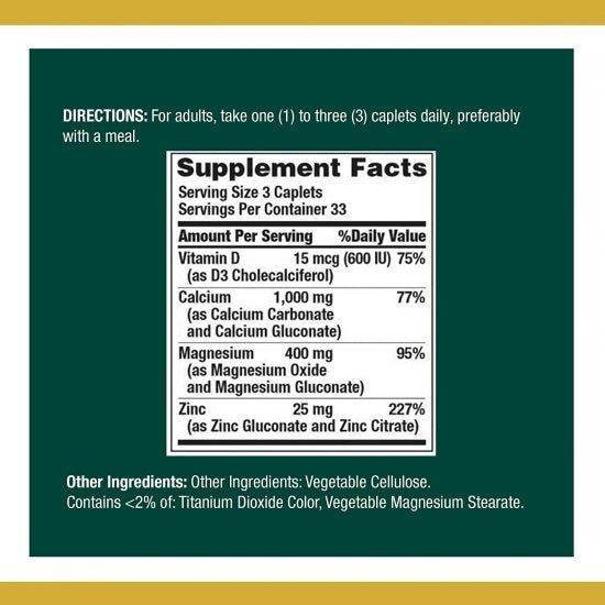 Nature's Bounty Calcium Magnesium Zinc 100 Caplets - Vitamins House