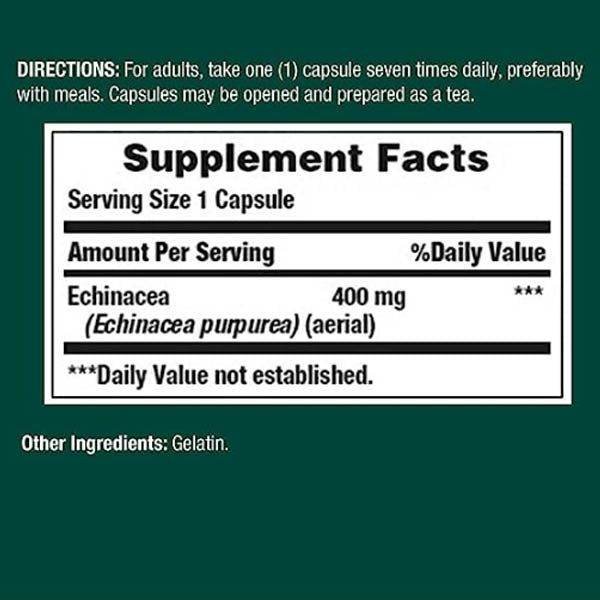 Nature's Bounty Echinacea 400 mg, 100 Ct - Vitamins House