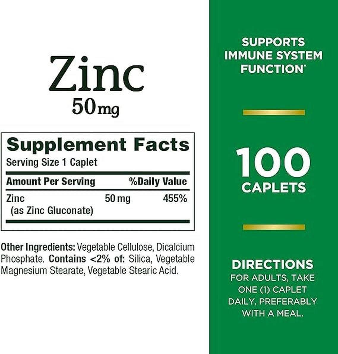 Nature's Bounty Mineral Supplement Caplets Chelated Zinc 50mg - Vitamins House