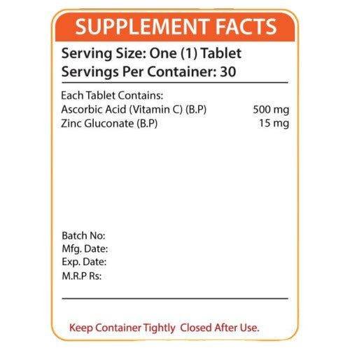 Nutrifactor Nutra-C 500mg Plus Zinc, 30 Ct - Vitamins House