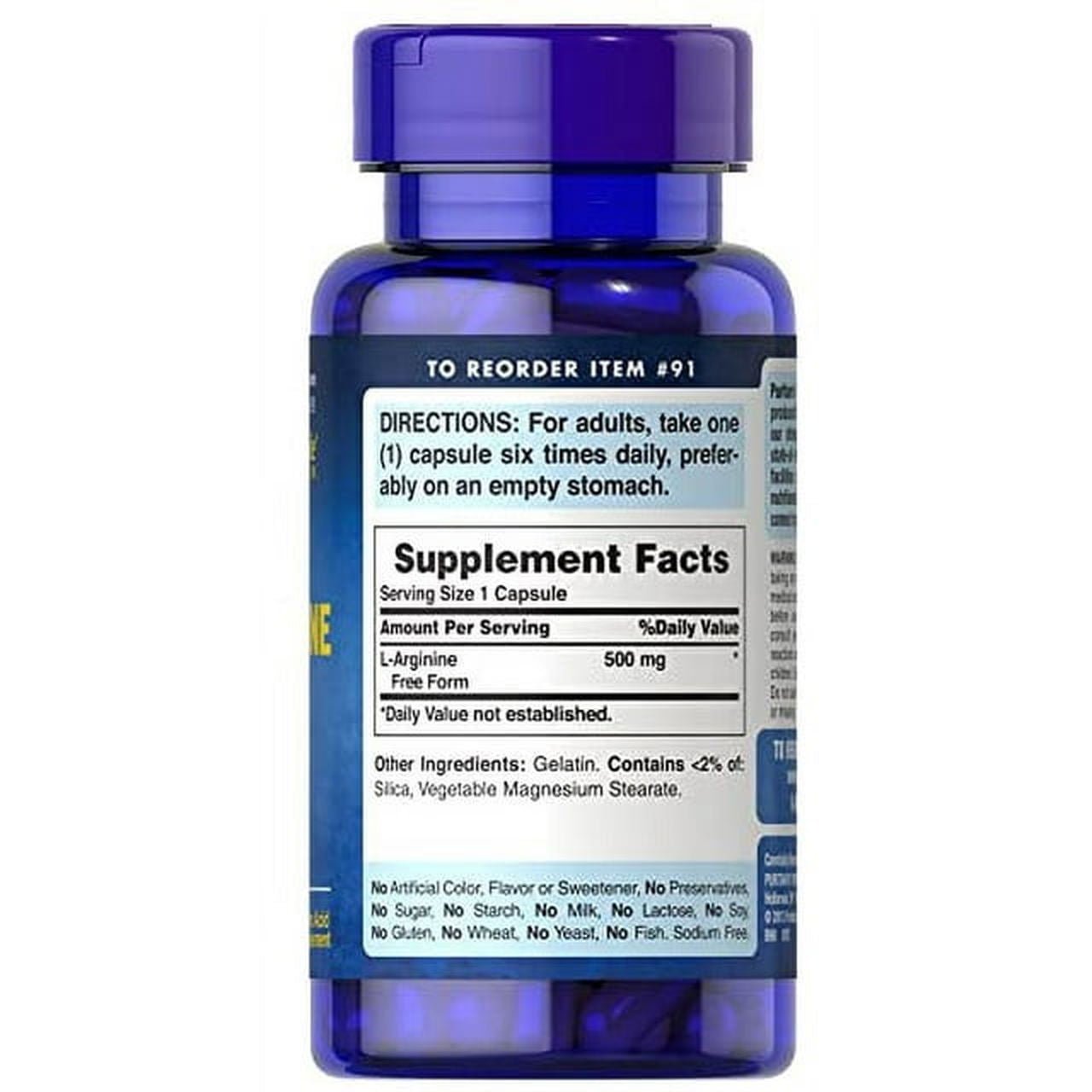 Puritan's Pride L-Arginine 500mg, 100 Ct - Vitamins House