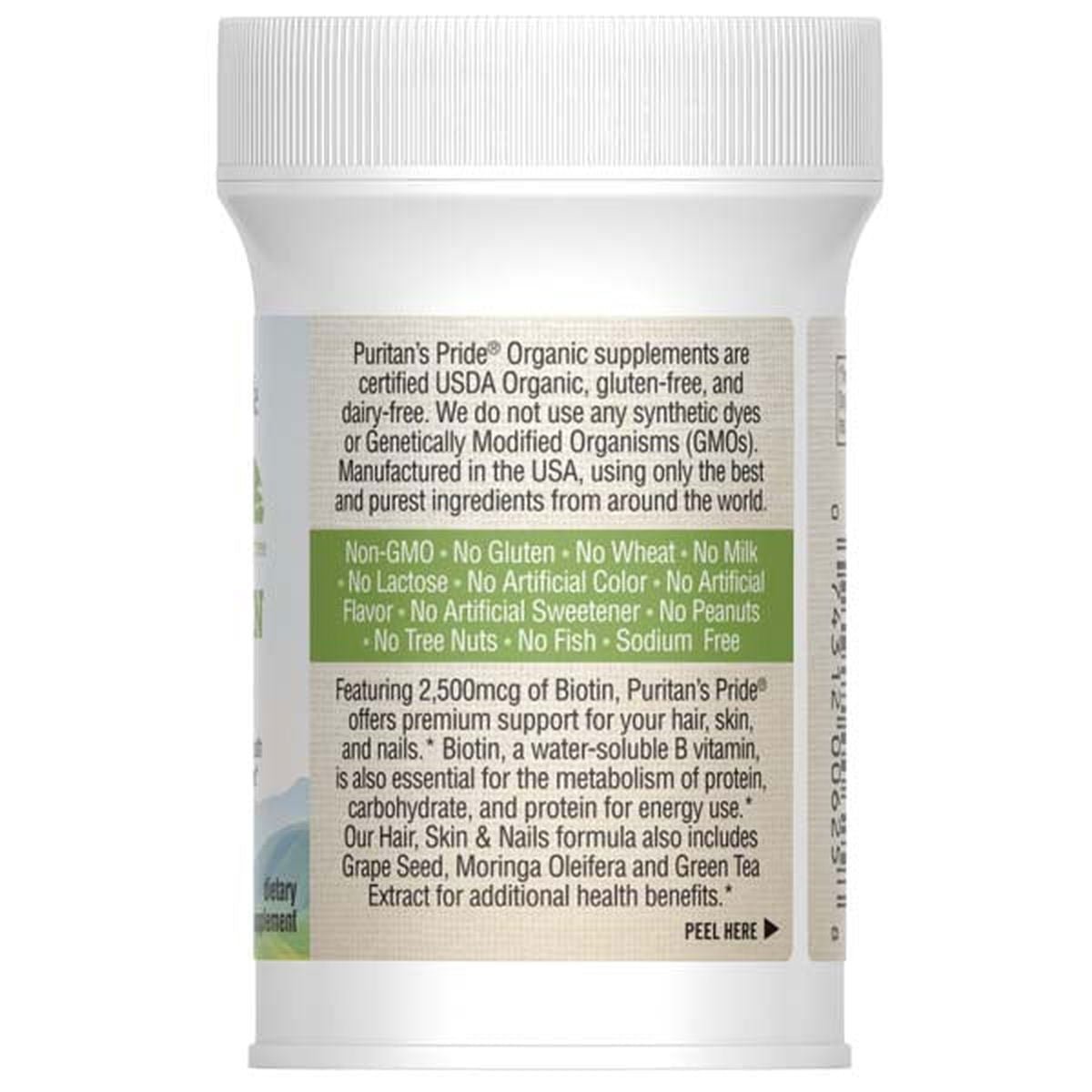 Puritan's Pride Organic Hair Skin & Nails Dietary Supplement 30ct - Vitamins House