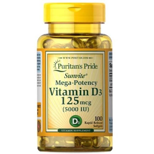 Puritan's Pride Vitamin D3 125 mcg (5000 IU), 100 Ct - Vitamins House
