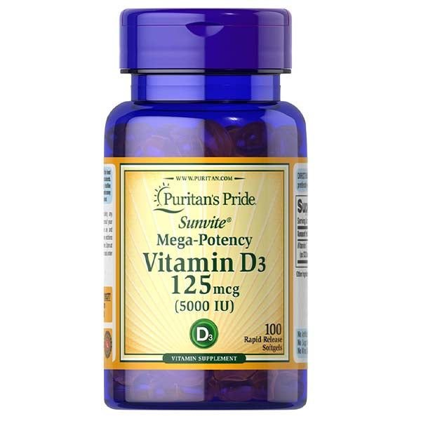 Puritan's Pride Vitamin D3 125 mcg (5000 IU), 100 Ct - Vitamins House