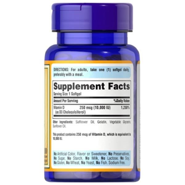 Puritan's Pride Vitamin D3 250 MCG (10,000 IU) - Vitamins House