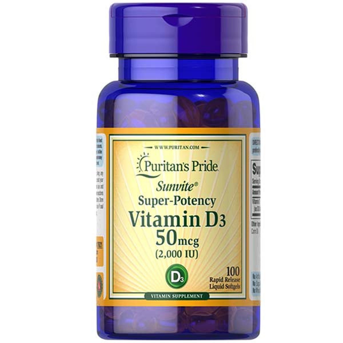 Puritan's Pride Vitamin D3 50 mcg (2000 IU), 100 Ct - Vitamins House