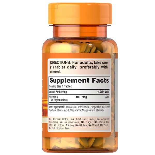 Puritan's Pride Vitamin K 100mcg For Bone & Health 100 Tablets - Vitamins House