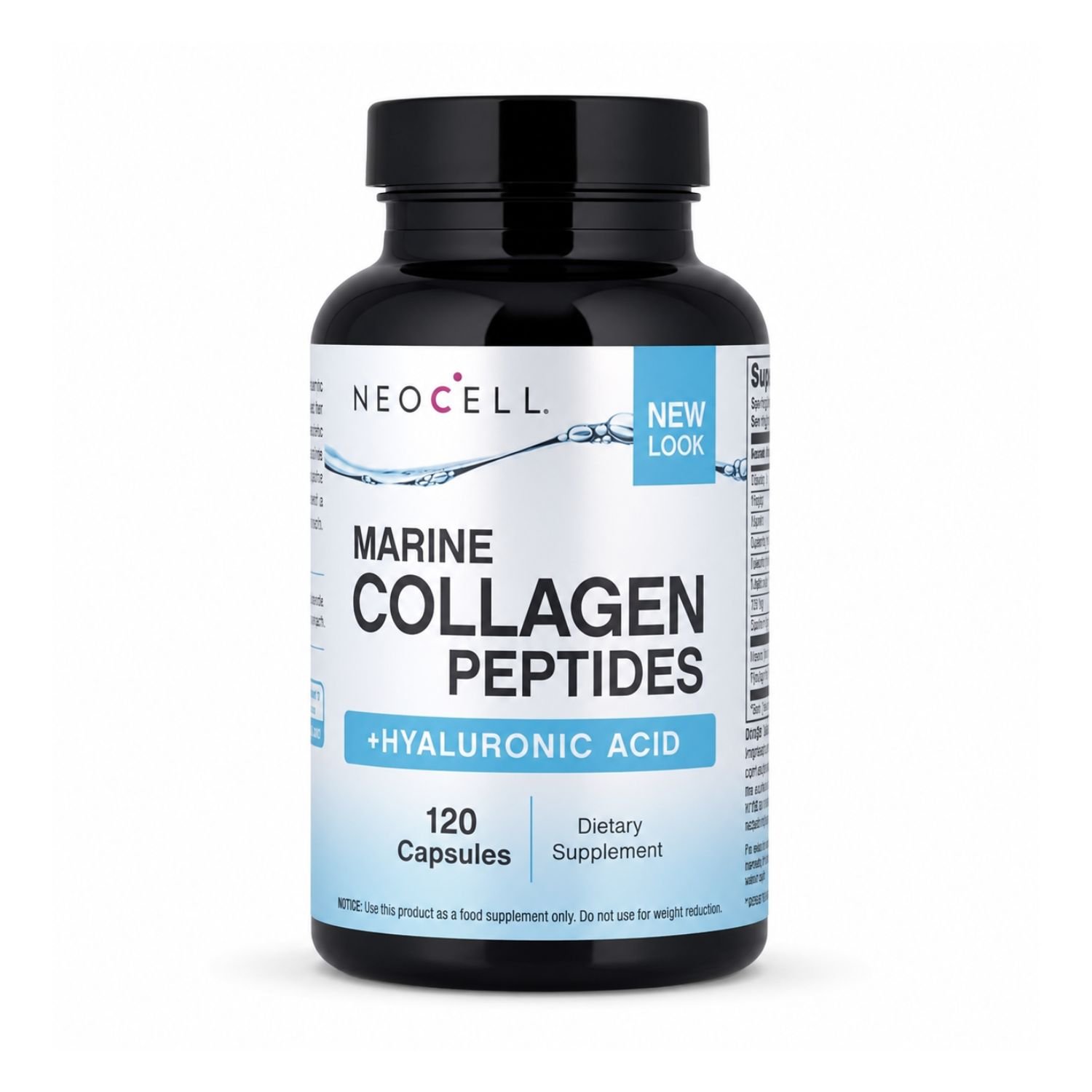 Front view of Neocell Marine Collagen bottle containing 120 capsules