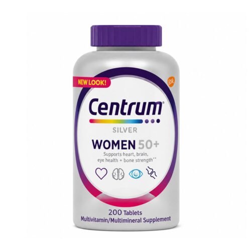 Front view of Centrum Silver Women 50+ multivitamin bottle with 200 tablets,