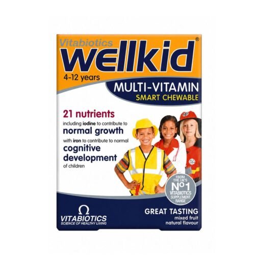 Vitabiotics WellKid Multivitamin Chewable 30 tablets pack, premium daily nutritional support for smart kids.