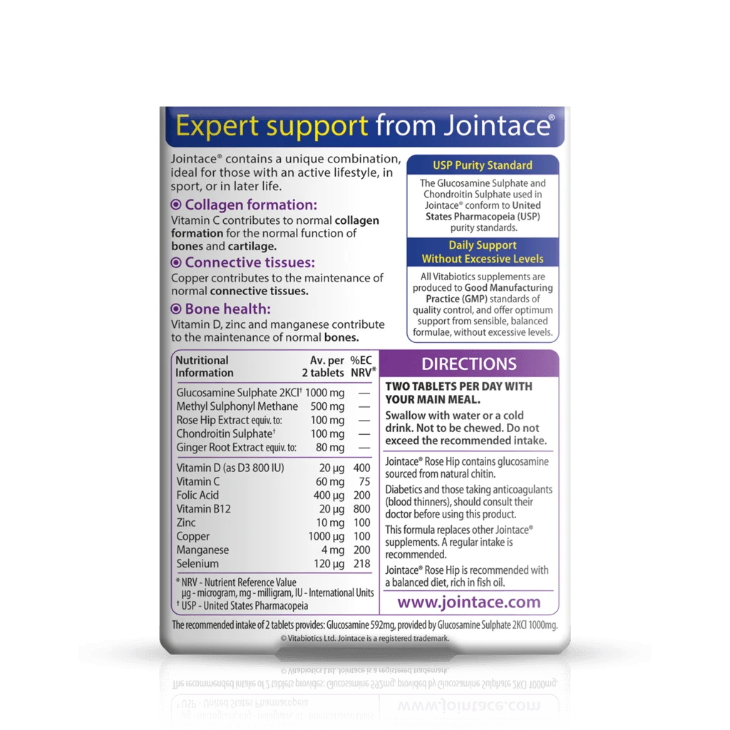 Rear label ingredients list of Vitabiotics Jointace Rose Hip