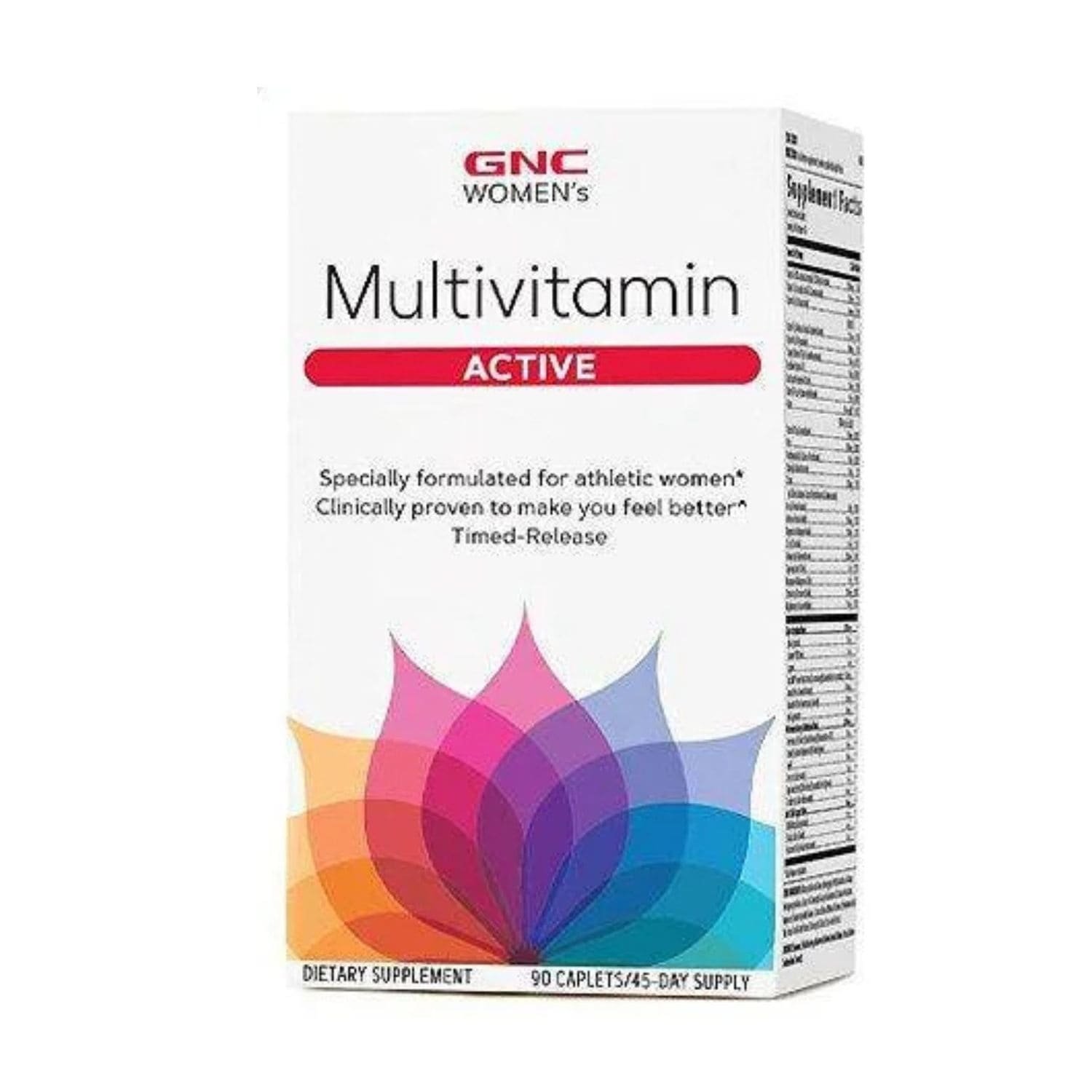 Front view of GNC Women’s Multivitamin Active bottle, 90 timed-release caplets
