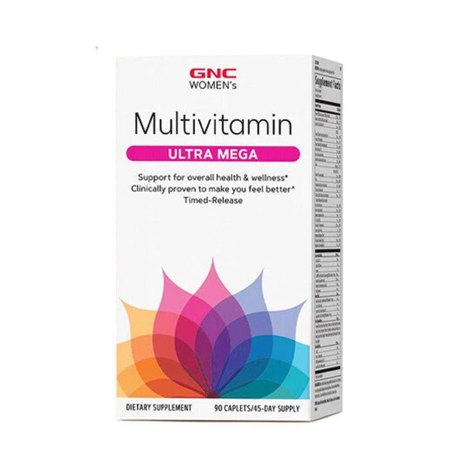 Front view of GNC Women’s Ultra Mega daily multivitamin bottle,