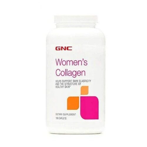 Front view of GNC Women’s Collagen dietary supplement bottle, 180 caplets.