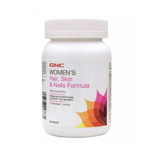 Front packaging view of GNC Women’s Hair, Skin & Nails Formula, 90 tablets.