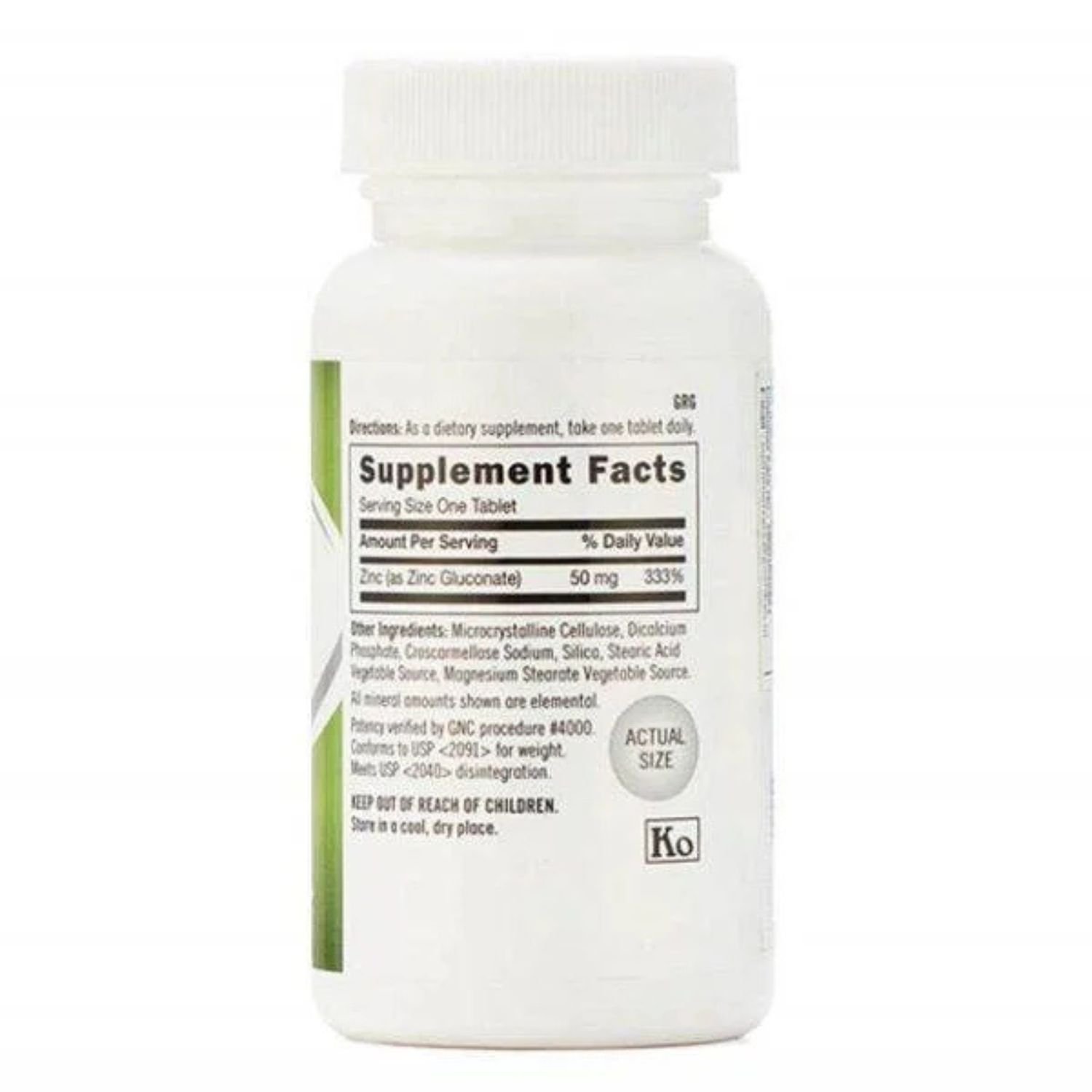 GNC Zinc 50mg dietary supplement ingredients and facts label