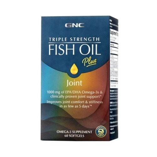 Front view of GNC Triple Strength Fish Oil Plus Joint supplement bottle, 60 count.