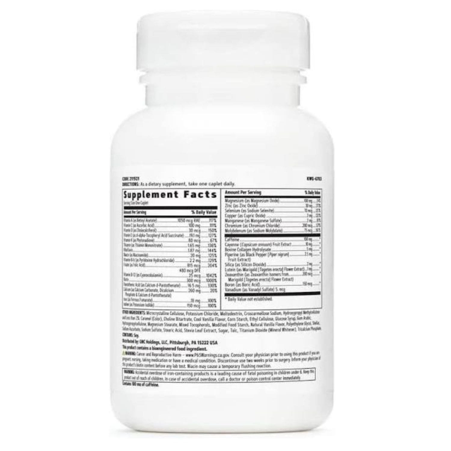 GNC Women's One Daily Multivitamin Energy and Metabolism 60 caplets ingredients label