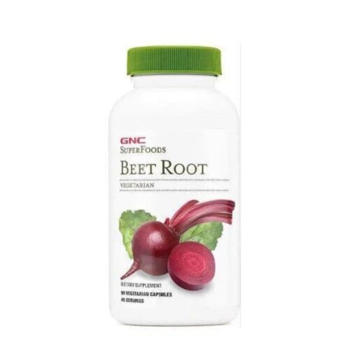 Front view of GNC Superfoods Beet Root dietary supplement bottle, 90 capsules.