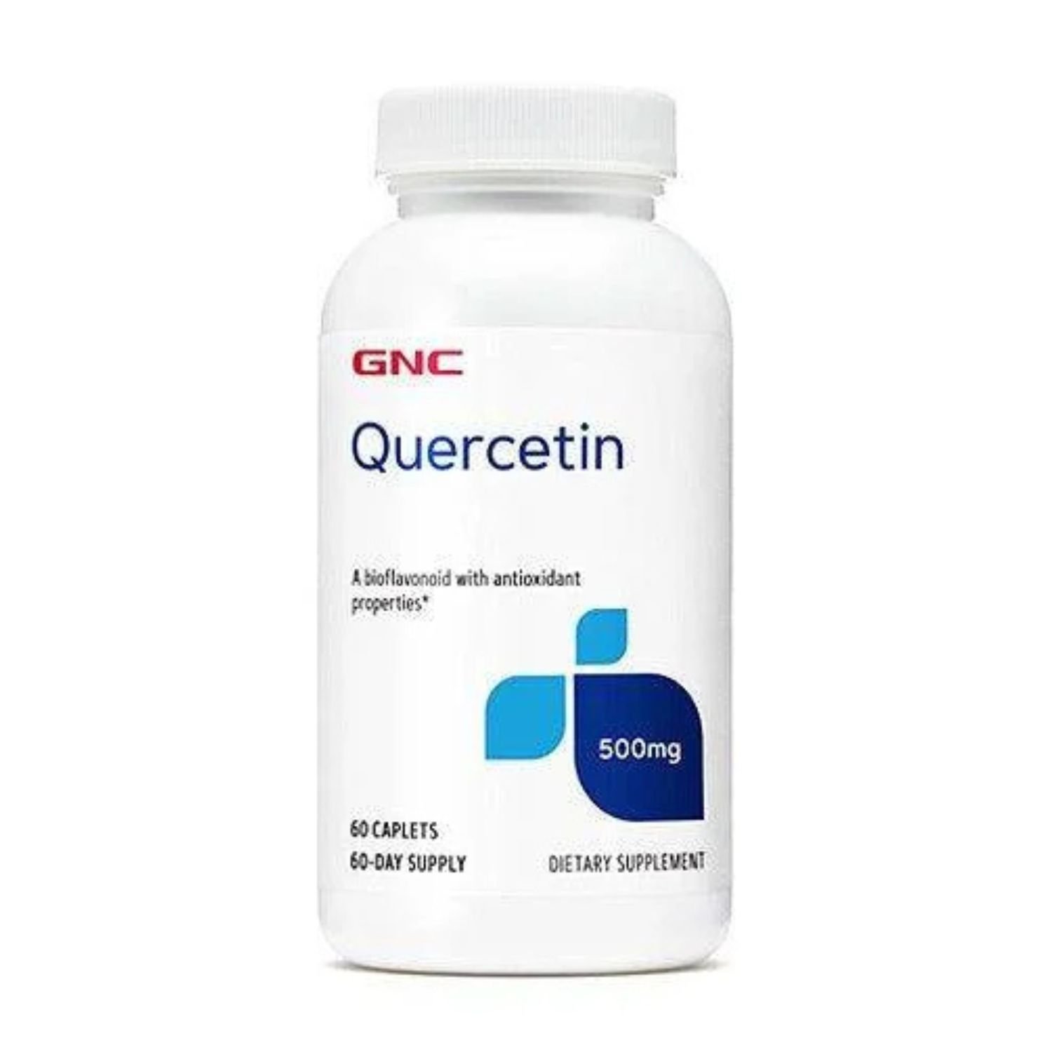 Front view of GNC Quercetin 500mg dietary supplement bottle, 60 tablets.