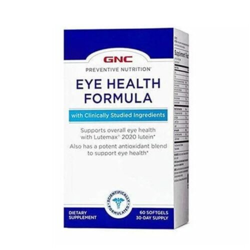 Front view of GNC Preventive Nutrition Eye Health supplement bottle, 60 softgels size.