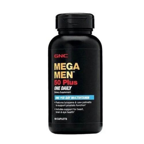 GNC Mega Men 50 Plus One Daily 60 caplets front bottle packaging