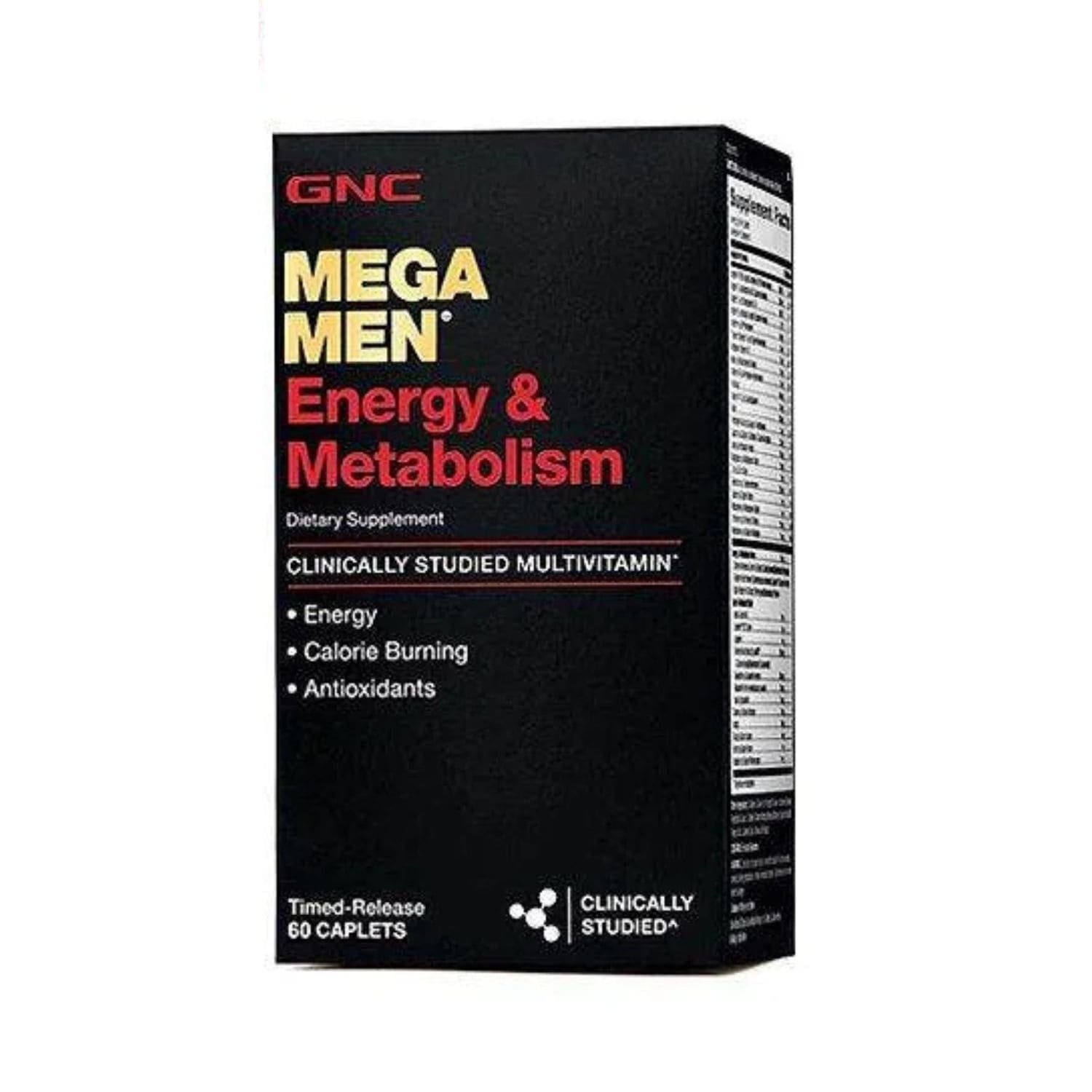 Front view of GNC Mega Men Energy and Metabolism 60 Tablets bottle,