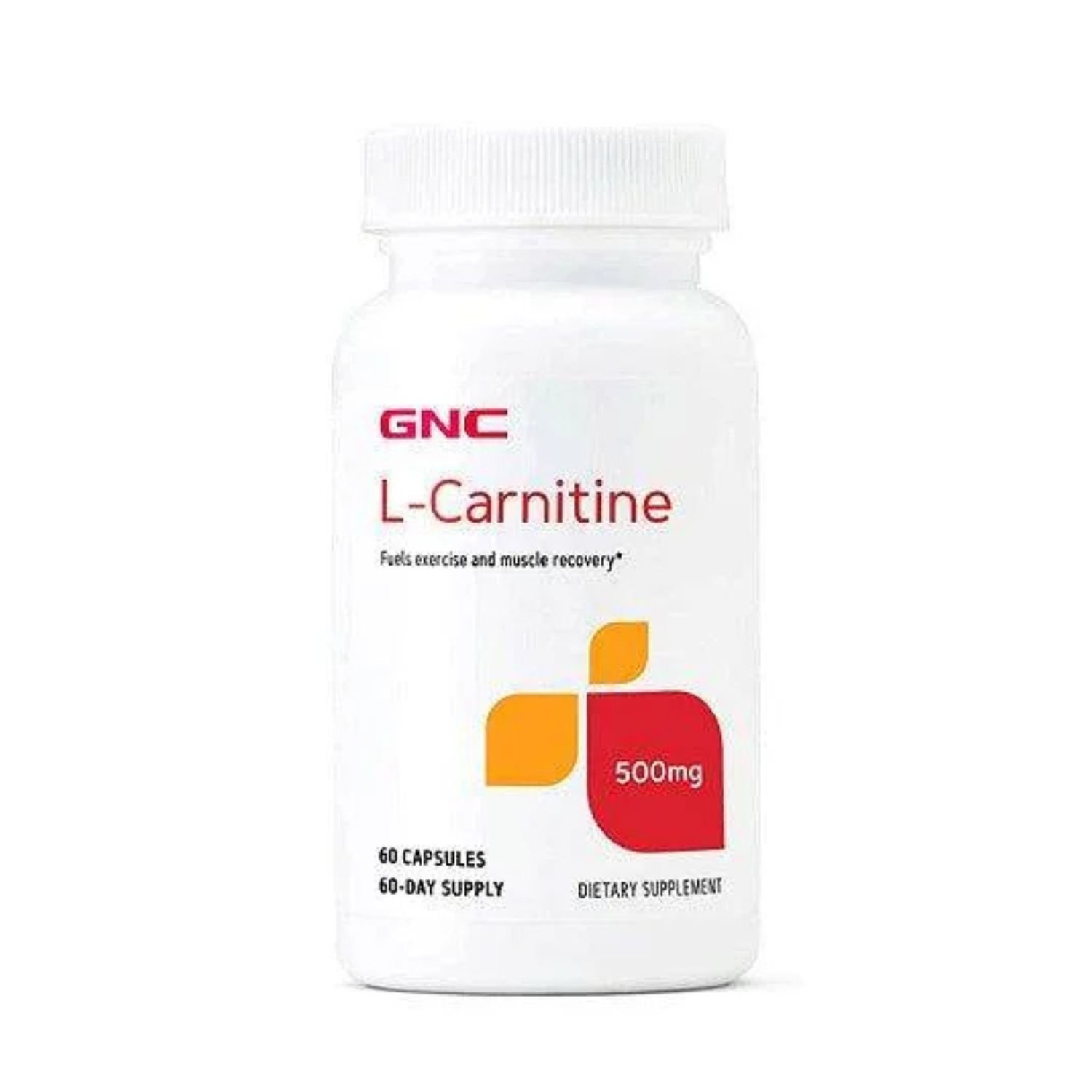 Front view of GNC L-Carnitine 500mg dietary supplement bottle with 60 capsules,
