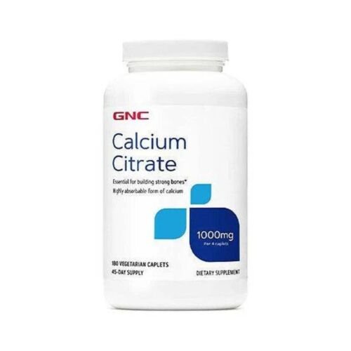 Front view of GNC Calcium Citrate 1000 mg 180 caplets bottle showing the main label for bone health support