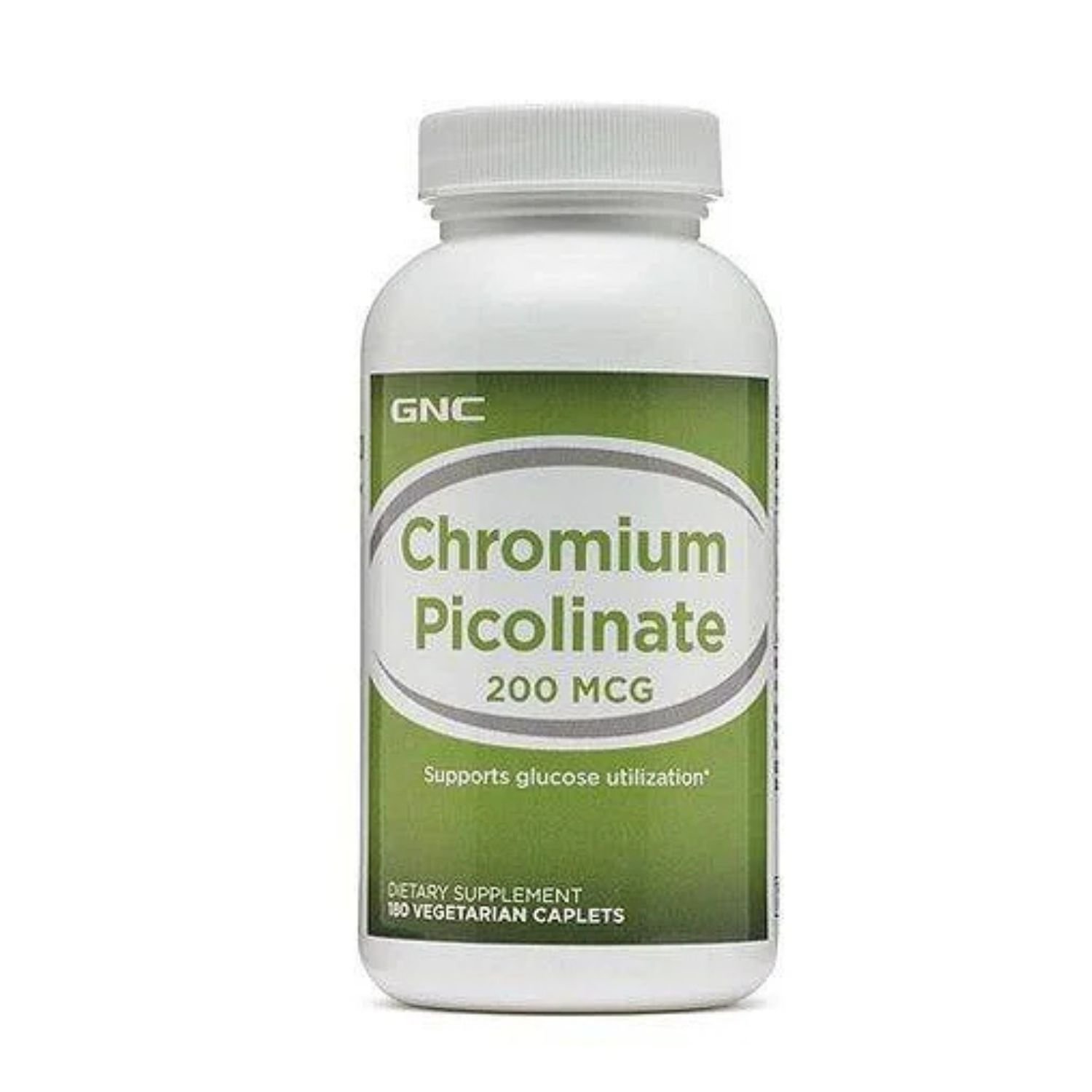 Front view of GNC Chromium Picolinate 200mcg dietary supplement bottle showing 90 tablets for blood sugar and metabolic support.
