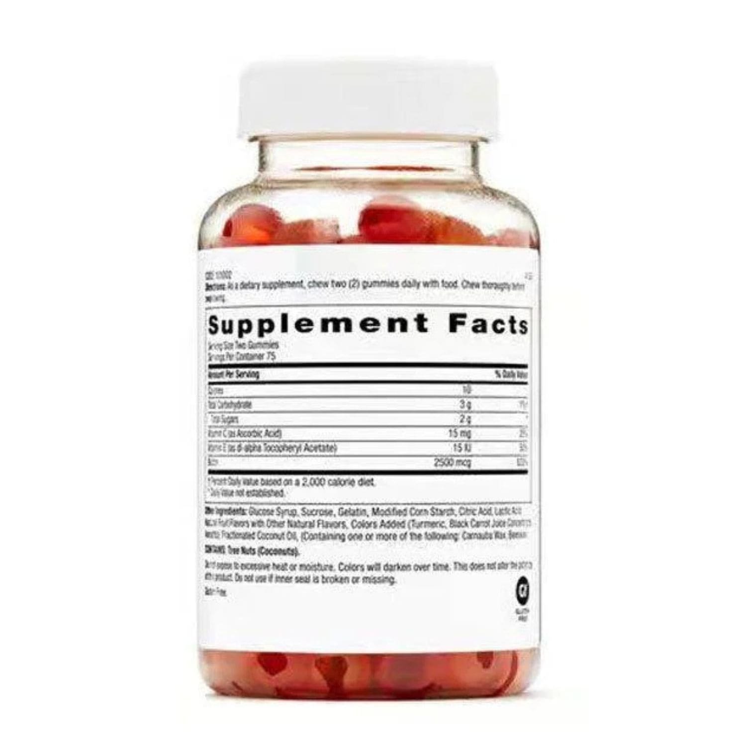 GNC Hair Skin and Nails Gummies 150 Count Mini supplement facts label showing biotin
